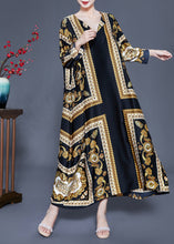 Load image into Gallery viewer, Beautiful Black V Neck Oversized Print Silk Ankle Dress Spring