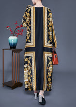 Load image into Gallery viewer, Beautiful Black V Neck Oversized Print Silk Ankle Dress Spring