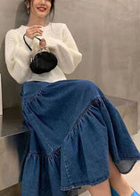 Load image into Gallery viewer, Beautiful Blue Elastic Waist Patchwork Wrinkled Exra Large Hem Cotton A Line Skirt Summer