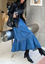 Load image into Gallery viewer, Beautiful Blue Elastic Waist Patchwork Wrinkled Exra Large Hem Cotton A Line Skirt Summer