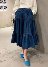 Load image into Gallery viewer, Beautiful Blue Elastic Waist Patchwork Wrinkled Exra Large Hem Cotton A Line Skirt Summer