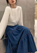 Load image into Gallery viewer, Beautiful Blue Elastic Waist Patchwork Wrinkled Exra Large Hem Cotton A Line Skirt Summer