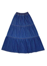Load image into Gallery viewer, Beautiful Blue Elastic Waist Patchwork Wrinkled Exra Large Hem Cotton A Line Skirt Summer