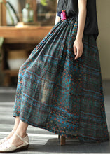 Load image into Gallery viewer, Beautiful Blue Elastic Waist Print Patchwork Linen Skirts Summer