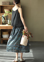 Load image into Gallery viewer, Beautiful Blue Elastic Waist Print Patchwork Linen Skirts Summer