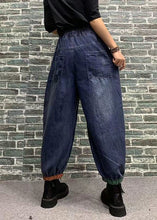 Load image into Gallery viewer, Beautiful Blue Embroideried Patchwork Elastic Waist Denim Crop Pants Spring