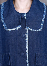 Load image into Gallery viewer, Beautiful Blue PeterPan Collar Button side open denim Coat Winter