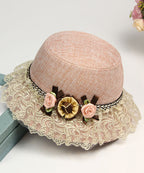 Beautiful Champagne Floral Lace Patchwork Linen Bucket Hat