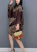 Beautiful Chocolate O-Neck Leopard Print Maxi Dresses Spring