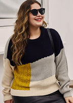 Beautiful Colorblock O-Neck Knit Sweaters Long Sleeve