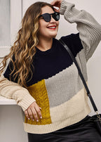 Beautiful Colorblock O-Neck Knit Sweaters Long Sleeve