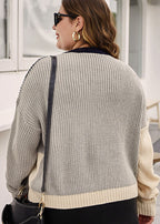 Beautiful Colorblock O-Neck Knit Sweaters Long Sleeve