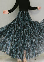 Beautiful Dull Green Print Elastic Waist Tulle Maxi Skirts Spring