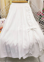 Beautiful Green Elastic Waist Bow Ruffles Side Open Cotton Skirt Summer