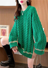 Load image into Gallery viewer, Beautiful Green Oversized Patchwork Cozy Cable Knit Long Sweater Winter