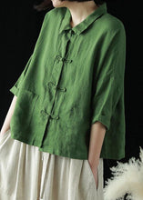 Load image into Gallery viewer, Beautiful Green Peter Pan Collar Pockets Summer Linen top