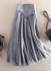 Beautiful Grey High Waist Patchwork Tulle Skirt Spring
