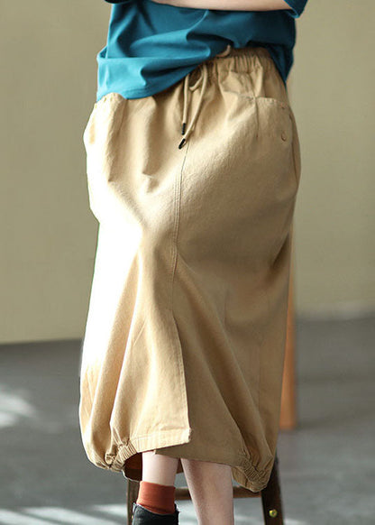 Beautiful Khaki Elastic Waist Pockets open Fall Skirts