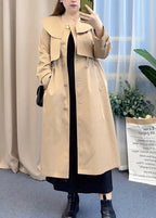 Beautiful Khaki Peter Pan Collar Drawstring Cotton Trench Fall