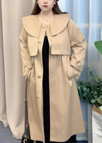 Beautiful Khaki Peter Pan Collar Drawstring Cotton Trench Fall