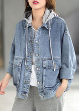 Load image into Gallery viewer, Beautiful Light Denim hooded Pockets Button Fall Long sleeve Coat