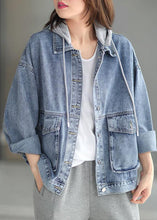 Load image into Gallery viewer, Beautiful Light Denim hooded Pockets Button Fall Long sleeve Coat