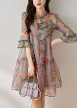 Load image into Gallery viewer, Beautiful Light Purple Ruffled Chinese Button Print Tulle Oriental Dresses Summer