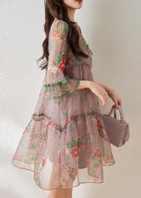 Load image into Gallery viewer, Beautiful Light Purple Ruffled Chinese Button Print Tulle Oriental Dresses Summer