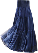 Load image into Gallery viewer, Beautiful Navy High Waist Patchwork Tulle Pleated Skirt Spring