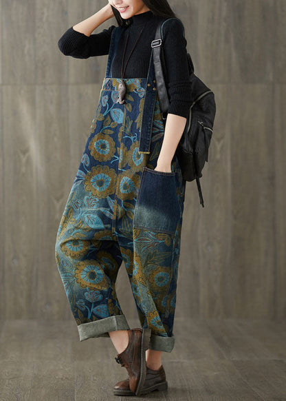 Beautiful Navy pockets Print jeans Jumpsuit Spring