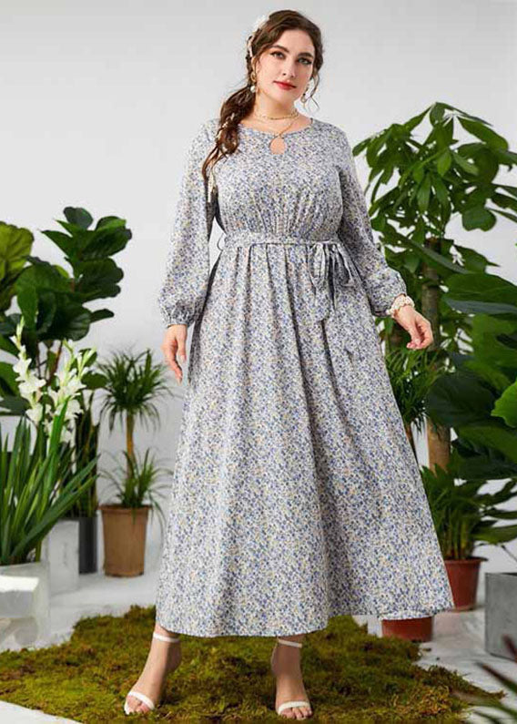 Beautiful O-Neck Cinched Print Long Dresses Fall