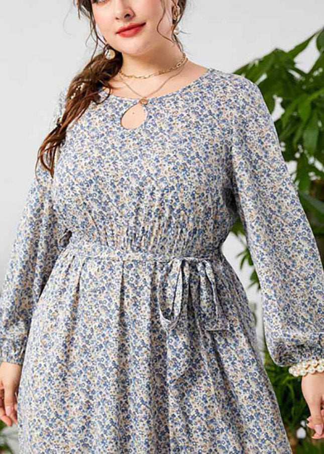 Beautiful O-Neck Cinched Print Long Dresses Fall