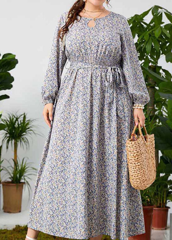 Beautiful O-Neck Cinched Print Long Dresses Fall