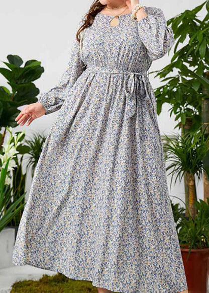 Beautiful O-Neck Cinched Print Long Dresses Fall