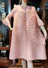 Load image into Gallery viewer, Beautiful Pink O-Neck Nail Bead Floral Button Long Dress Long Sleeve