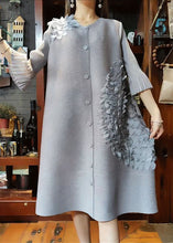 Load image into Gallery viewer, Beautiful Pink O-Neck Nail Bead Floral Button Long Dress Long Sleeve