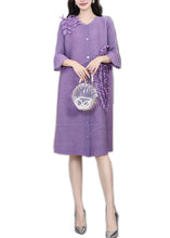 Load image into Gallery viewer, Beautiful Pink O-Neck Nail Bead Floral Button Long Dress Long Sleeve