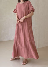Load image into Gallery viewer, Beautiful Pink O-Neck Ruffled Patchwork Cotton Dresses Summer