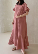 Load image into Gallery viewer, Beautiful Pink O-Neck Ruffled Patchwork Cotton Dresses Summer