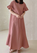 Load image into Gallery viewer, Beautiful Pink O-Neck Ruffled Patchwork Cotton Dresses Summer