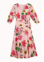 Beautiful Pink V Neck Print Tunic Chiffon Long Dresses Summer