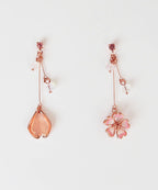 Beautiful Pink Water Drops And Cherry Blossoms Crystal Asymmetrical Design Drop Earrings