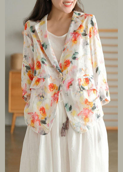 Beautiful Print Pockets Summer Ramie Coat