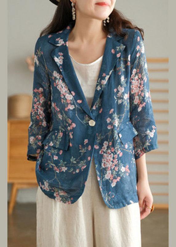 Beautiful Print Pockets Summer Ramie Coat