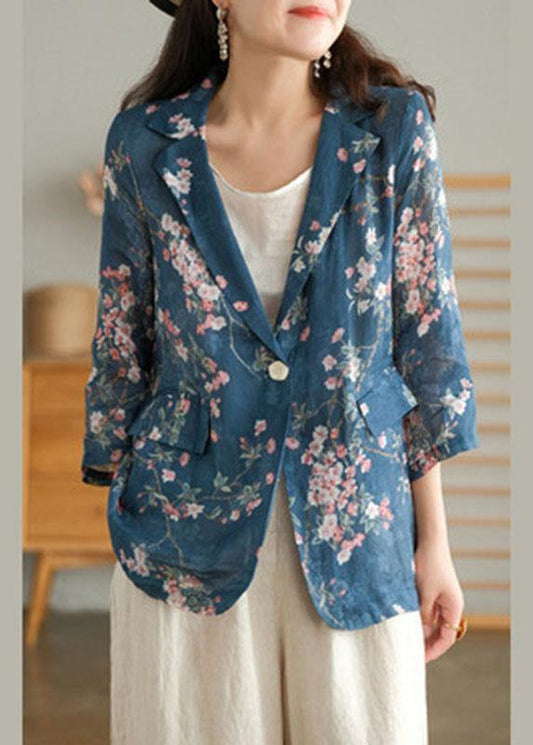 Beautiful Print Pockets Summer Ramie Coat
