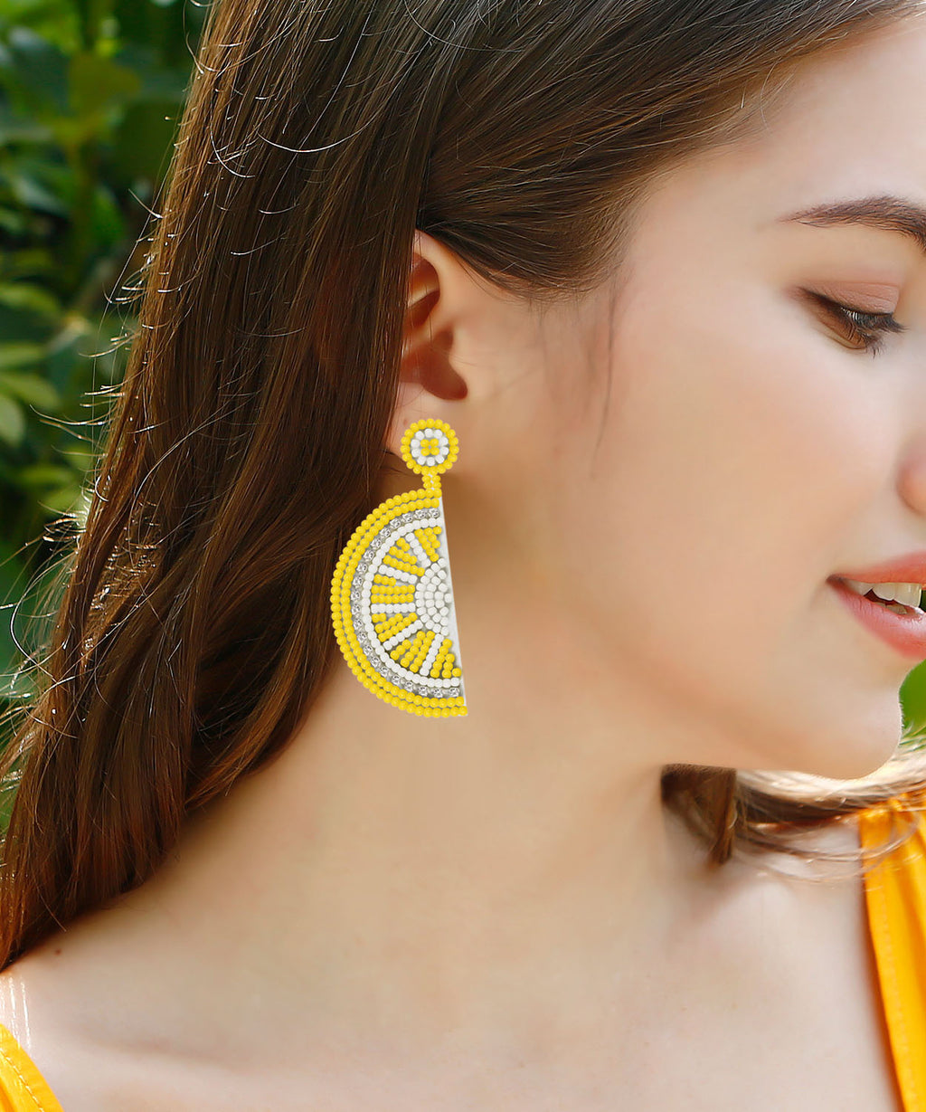 Beautiful Yellow Hand Woven Rice Ball Lemon Drop Earrings