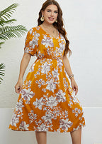 Beautiful Yellow Print Wrinkled Silk Long Dresses Summer
