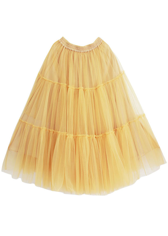 Beautiful Yellow Ruffled Patchwork tulle Skirts Spring