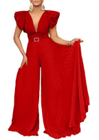 Beautiful Yellow V Neck Tulle Patchwork Wrinkled Sashes Jumpsuit Summer