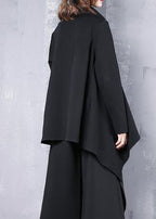 Beautiful black cotton clothes For Women asymmetric hem oversized high neck tops